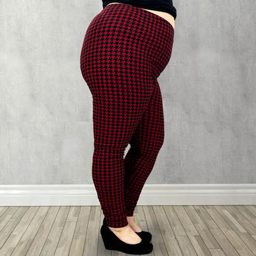 Red Houndstooth Print Soft Leggings
