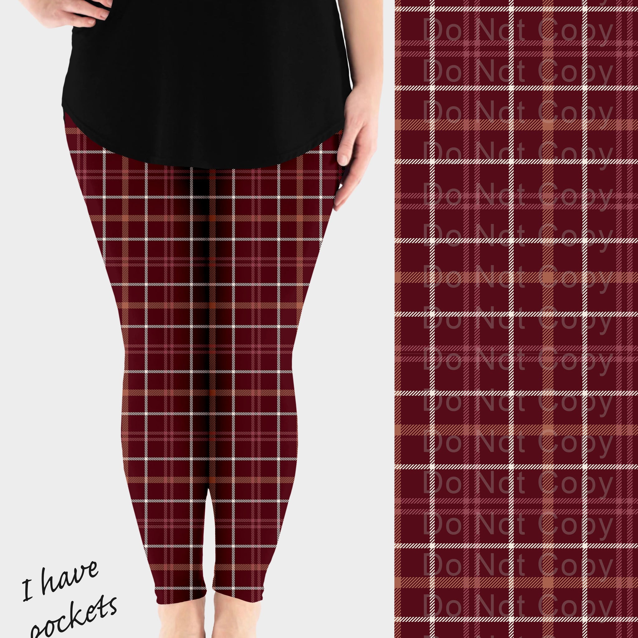 RTS - Burgundy Plaid Leggings w/ Pockets