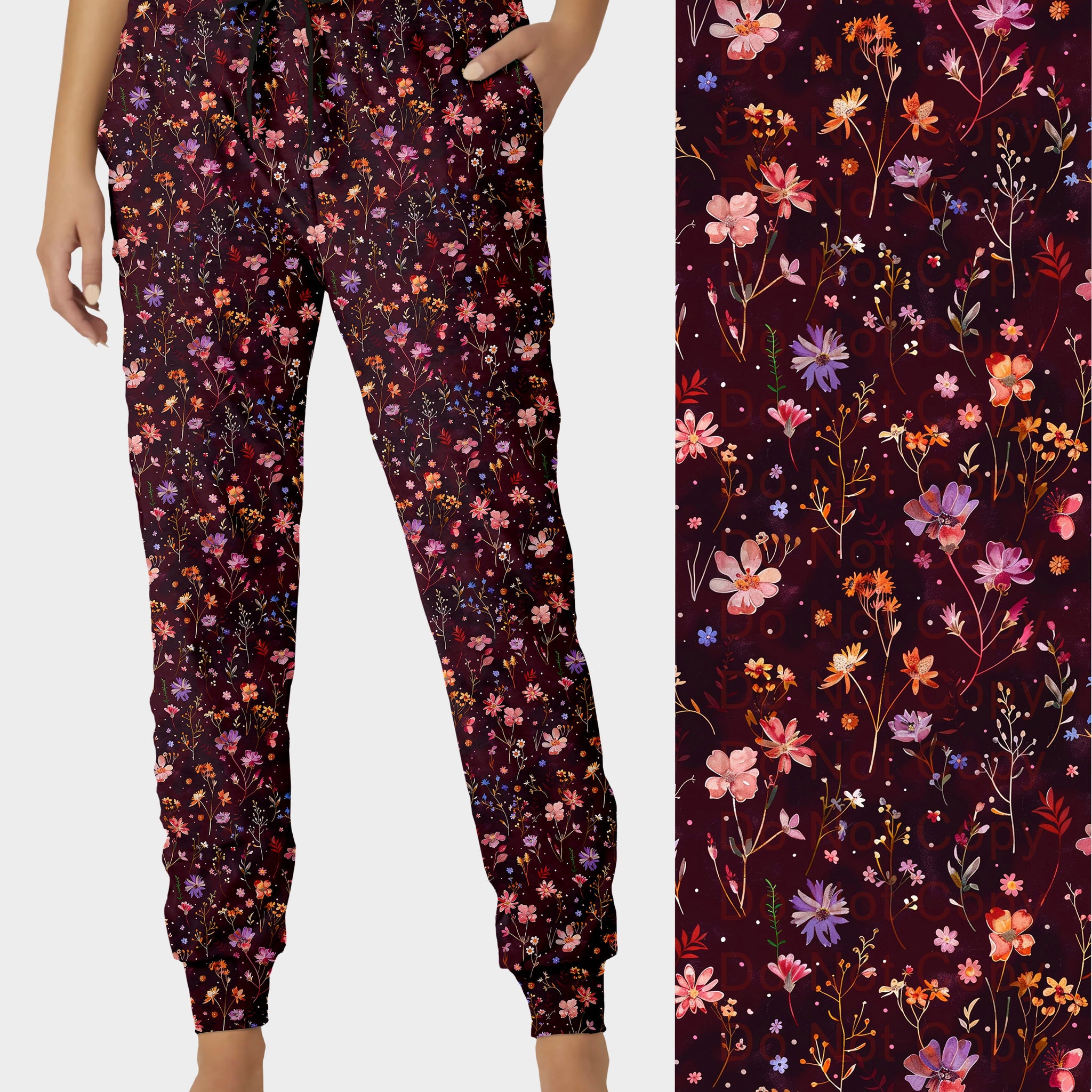 RTS - Burgundy Wildflowers Joggers