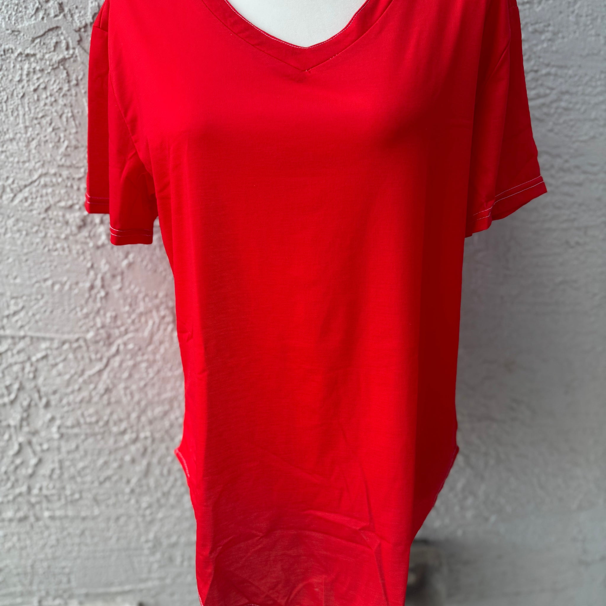 Ready to Ship Solid True Red V-Neck Tee