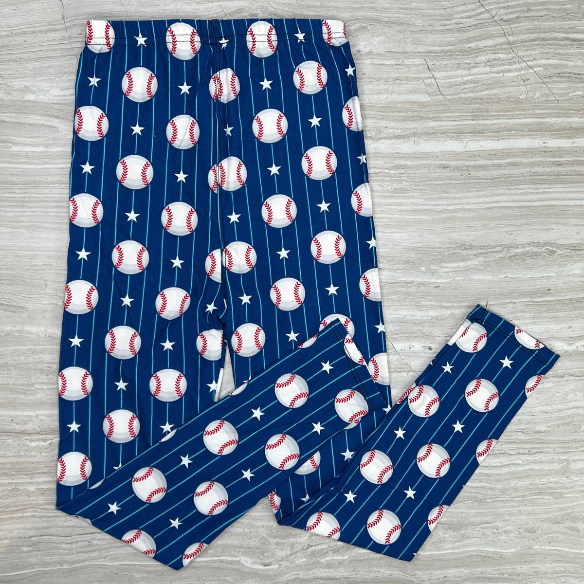 Baseball Pin Stripe Blue Soft Leggings - Adult & Kid Sizes