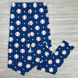 Baseball Pin Stripe Blue Soft Leggings - Adult & Kid Sizes
