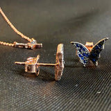 Micro Butterfly Necklace & Earring .925 Gold Plated CZ – 7 Colors – 16"+1.5" .925 Sterling Silver