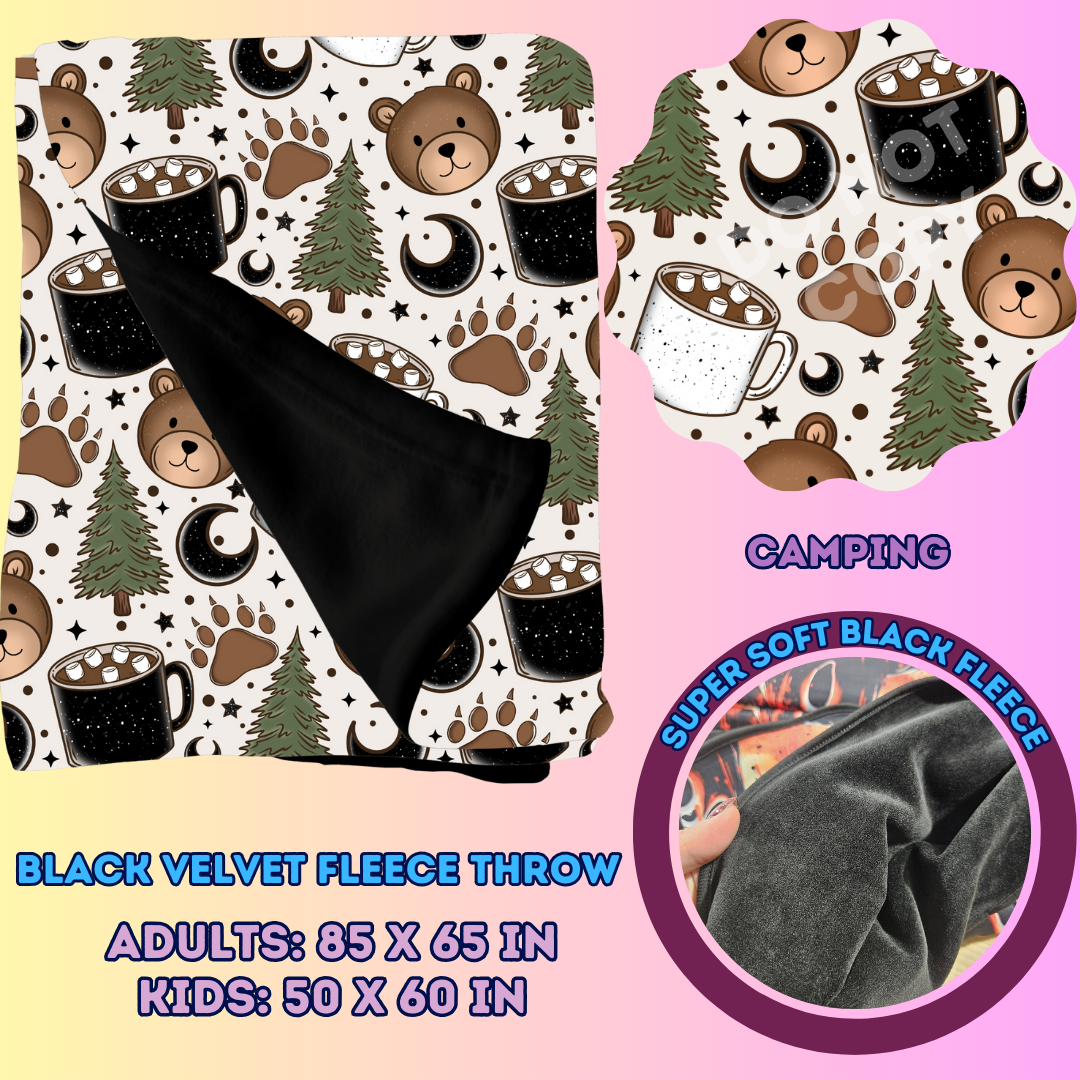 CAMPING - SOFT BLACK FLEECE THROWS 7 - PREORDER CLOSING 1/13