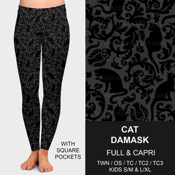 B205 - Preorder Cat Damask Leggings w/ Pockets (Closes 1/12. ETA: early April)