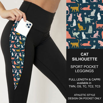 B271 - Preorder Cat Silhouette Sport Pocket Leggings (Closes 1/25. ETA: early April)