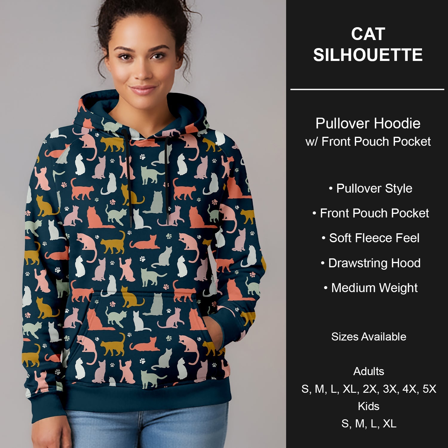 B271 - Preorder Cat Silhouette Pullover Hoodie (Closes 1/25. ETA early April)