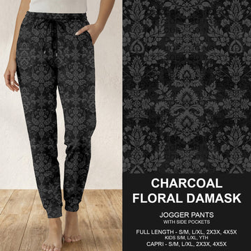 B317 - Preorder Charcoal Floral Damask Joggers (Closes 10/18. ETA: late Dec.)