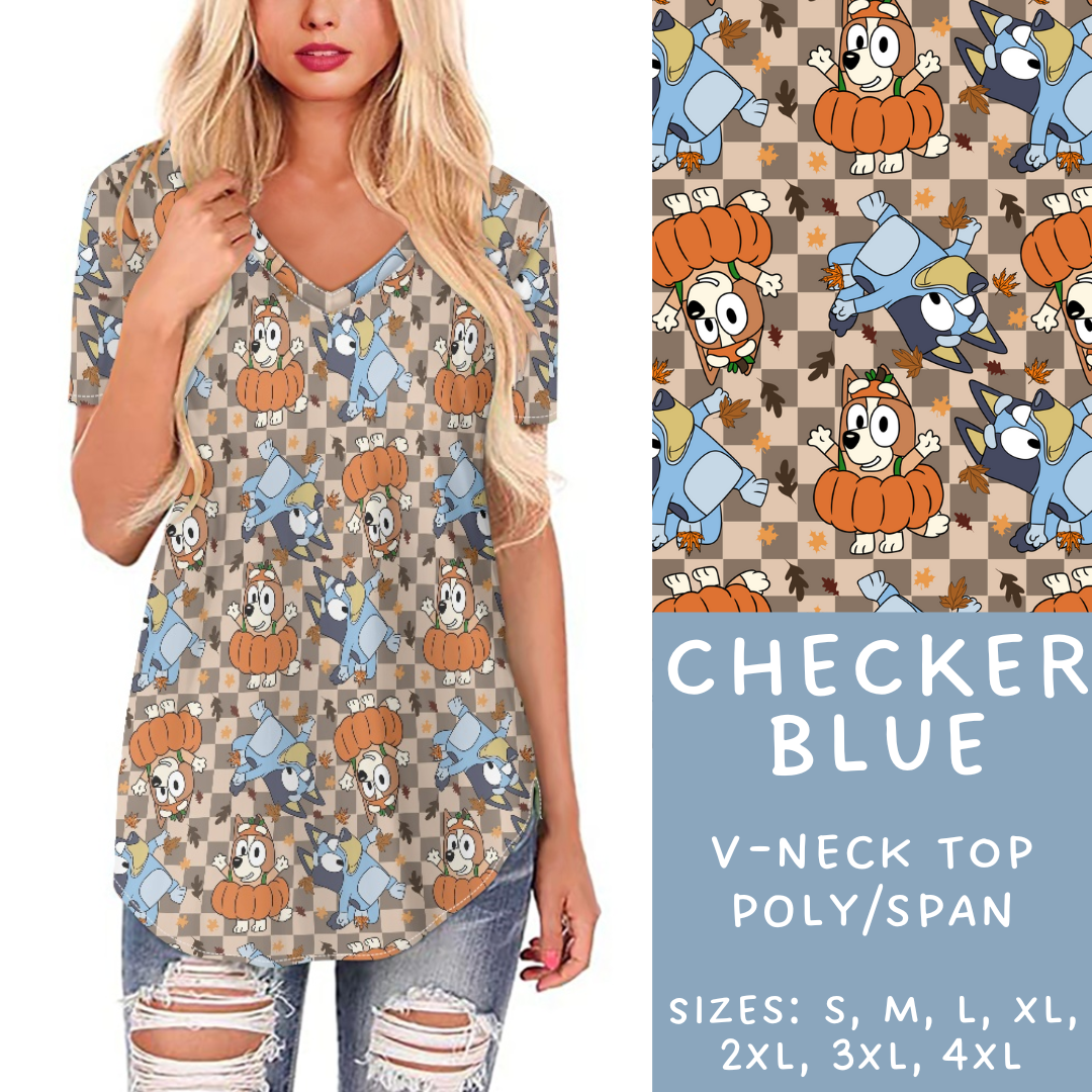 Batch #214 - Character Fall Sets - Closes 10/9 - ETA mid Nov - Checker Blue V-Neck Tee