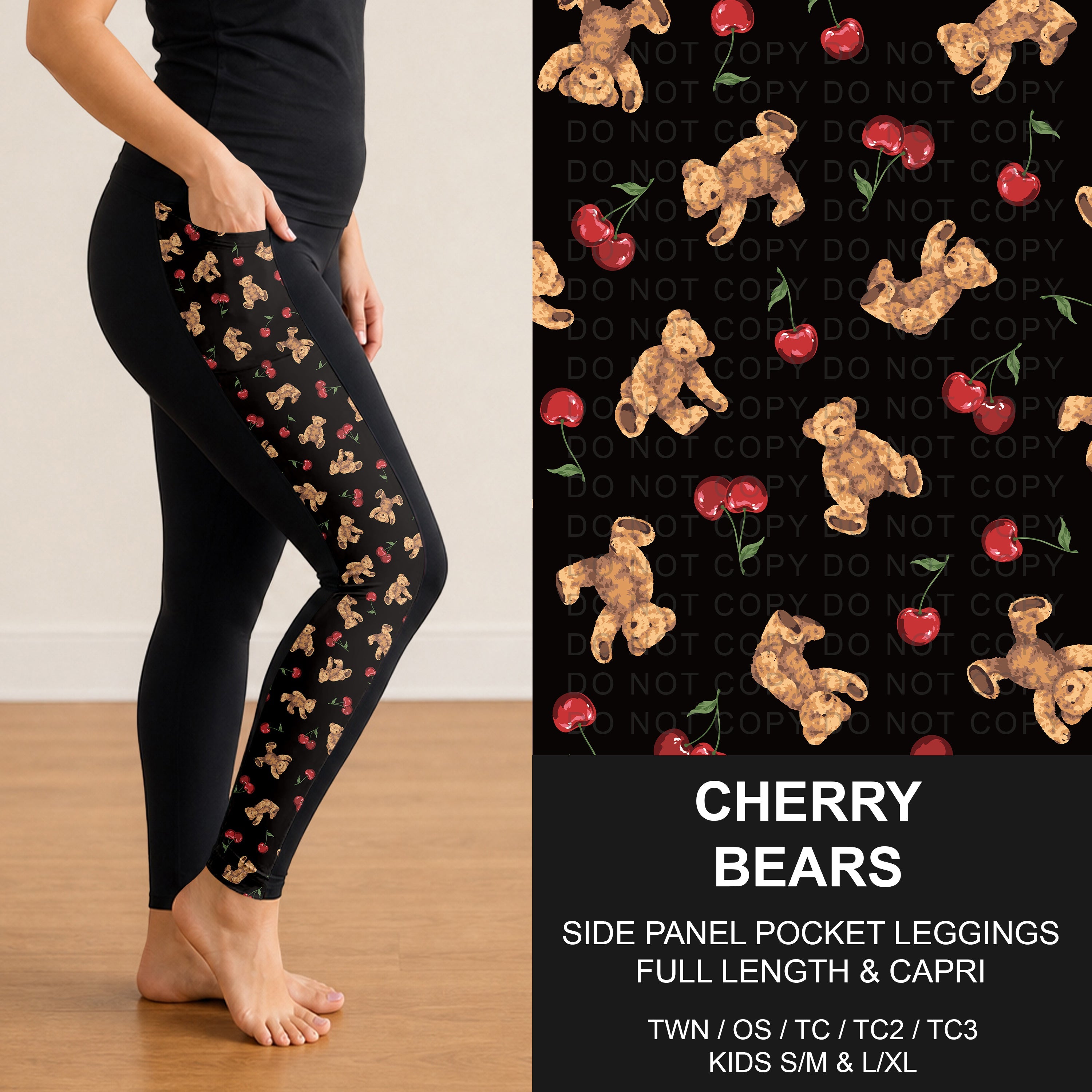 B309 - Preorder Cherry Bears Side Panel Pocket Leggings (Closes 8/23. ETA: late Oct.)