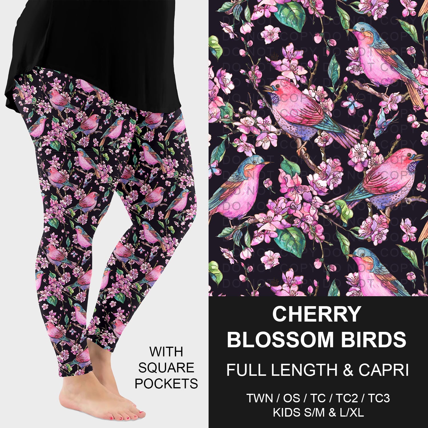 B265 - Preorder Cherry Blossom Birds Leggings w/ Pockets (Closes 12/14. ETA: mid Feb.)