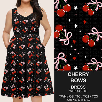 B275 - Preorder Cherry Bows Sleeveless Pocket Dress (Closes 2/25. ETA: early May)