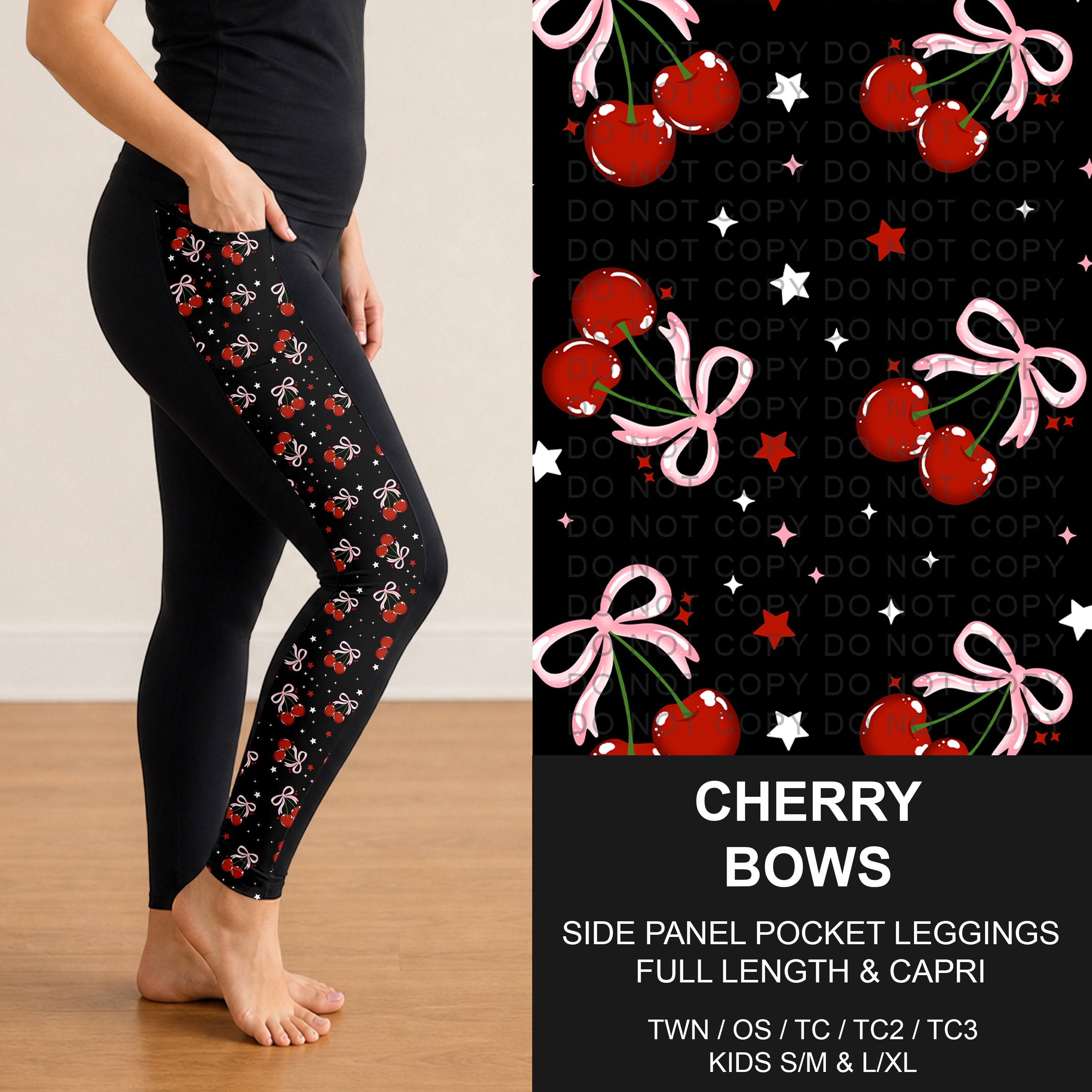 B300 - Preorder Cherry Bows Side Panel Pocket Leggings (Closes 7/15. ETA: mid Sept.)