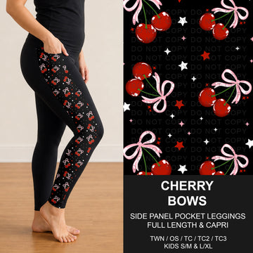 B300 - Preorder Cherry Bows Side Panel Pocket Leggings (Closes 7/15. ETA: mid Sept.)