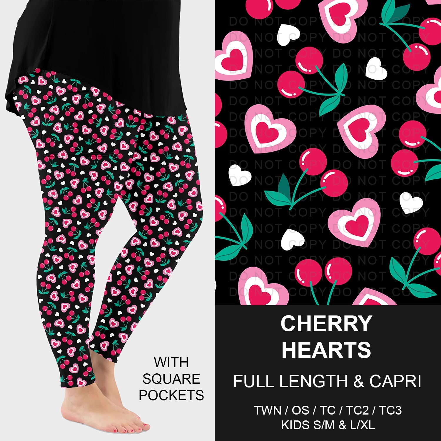 B263 - Preorder Cherry Hearts Leggings w/ Pockets (Closes 11/30. ETA: late Jan.)