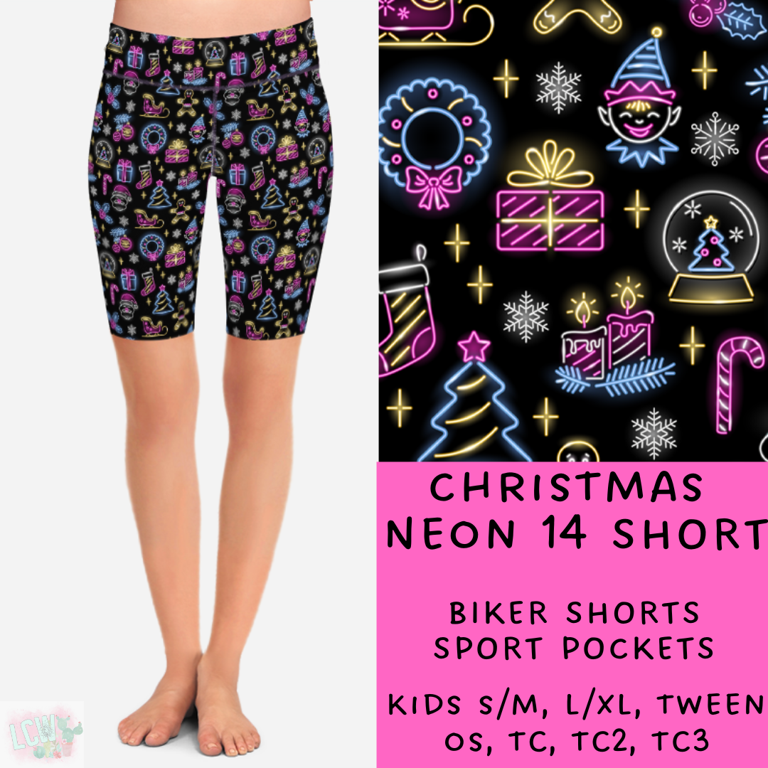 Batch #225 - Neon Christmas - Closes 10/28 - ETA early Dec - Christmas Neon 14 Biker & Jogger Shorts