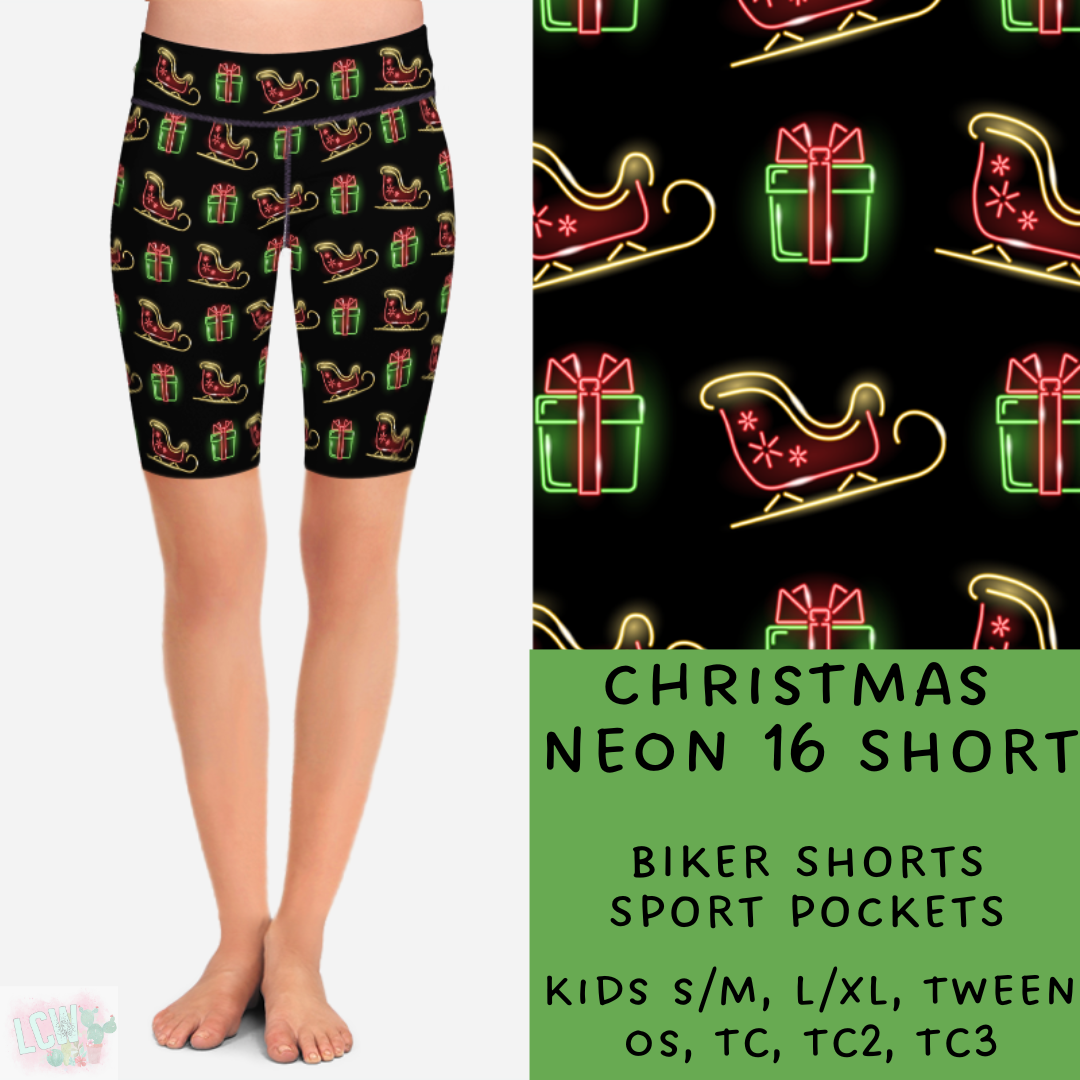 Batch #225 - Neon Christmas - Closes 10/28 - ETA early Dec - Christmas Neon 16 Biker & Jogger Shorts