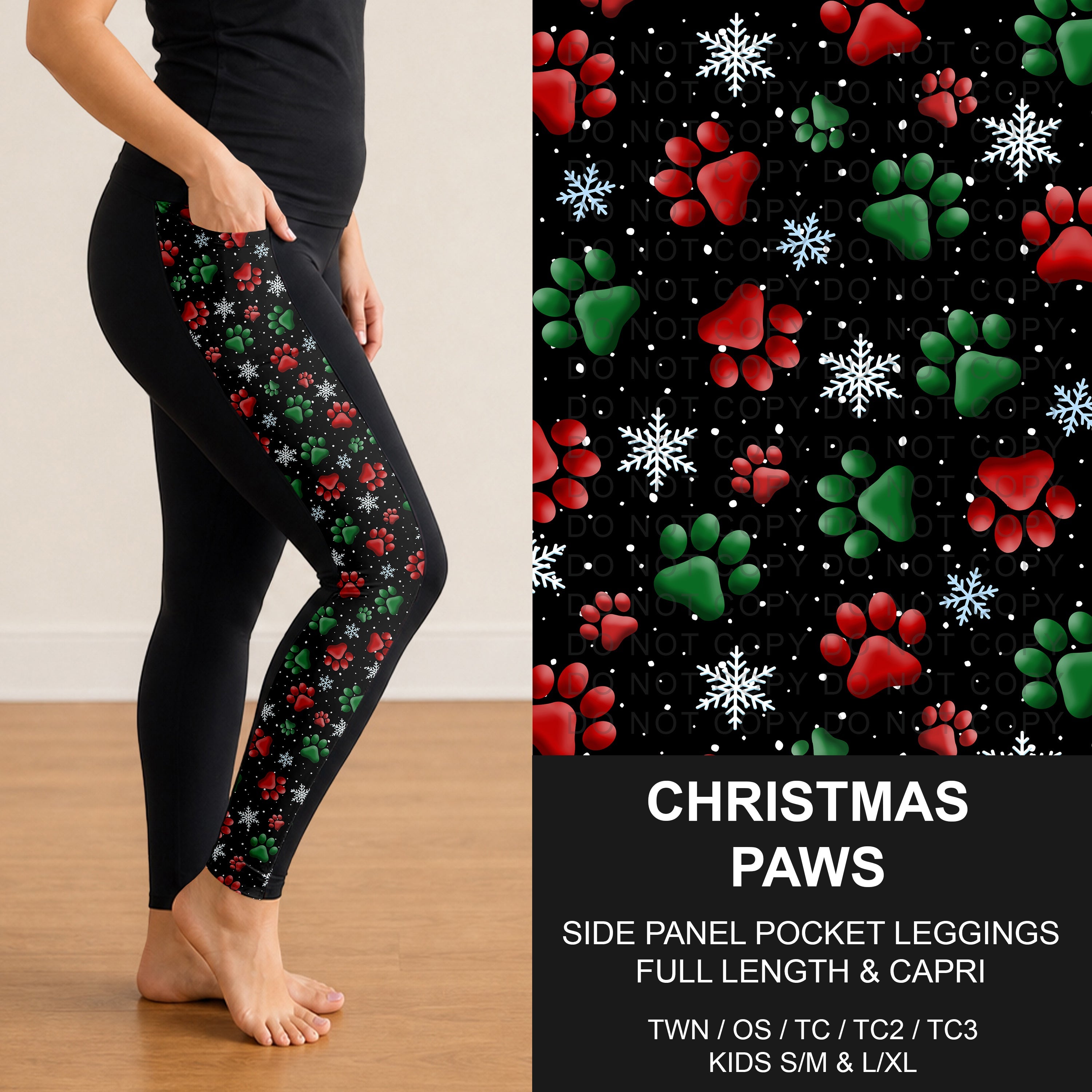 B312 - Preorder Christmas Paws Side Panel Pocket Leggings (Closes 9/13. ETA: mid Nov.)