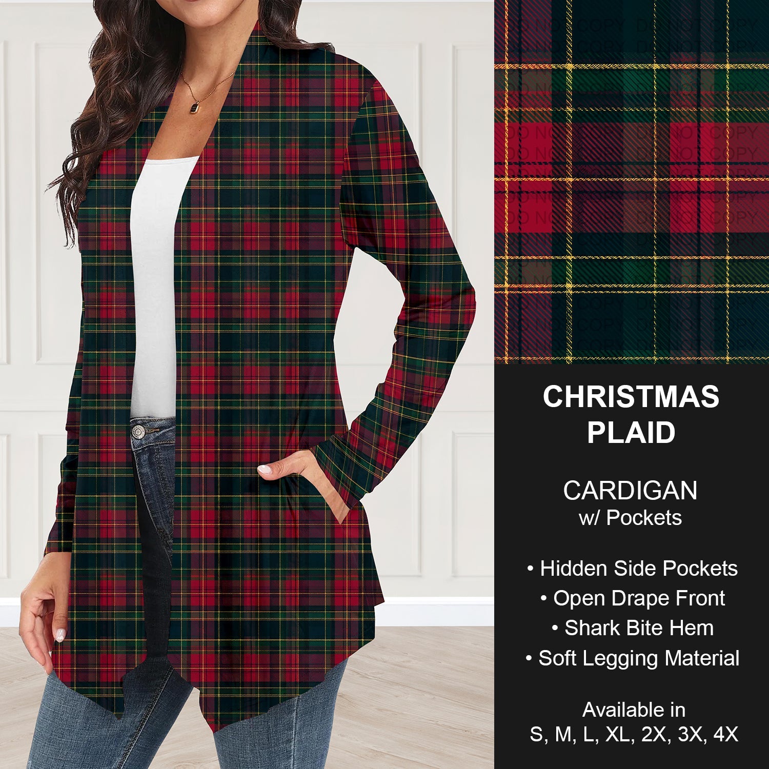B303 - Preorder Christmas Plaid Cardigan w/ Pockets (Closes 7/26. ETA: early Oct.)