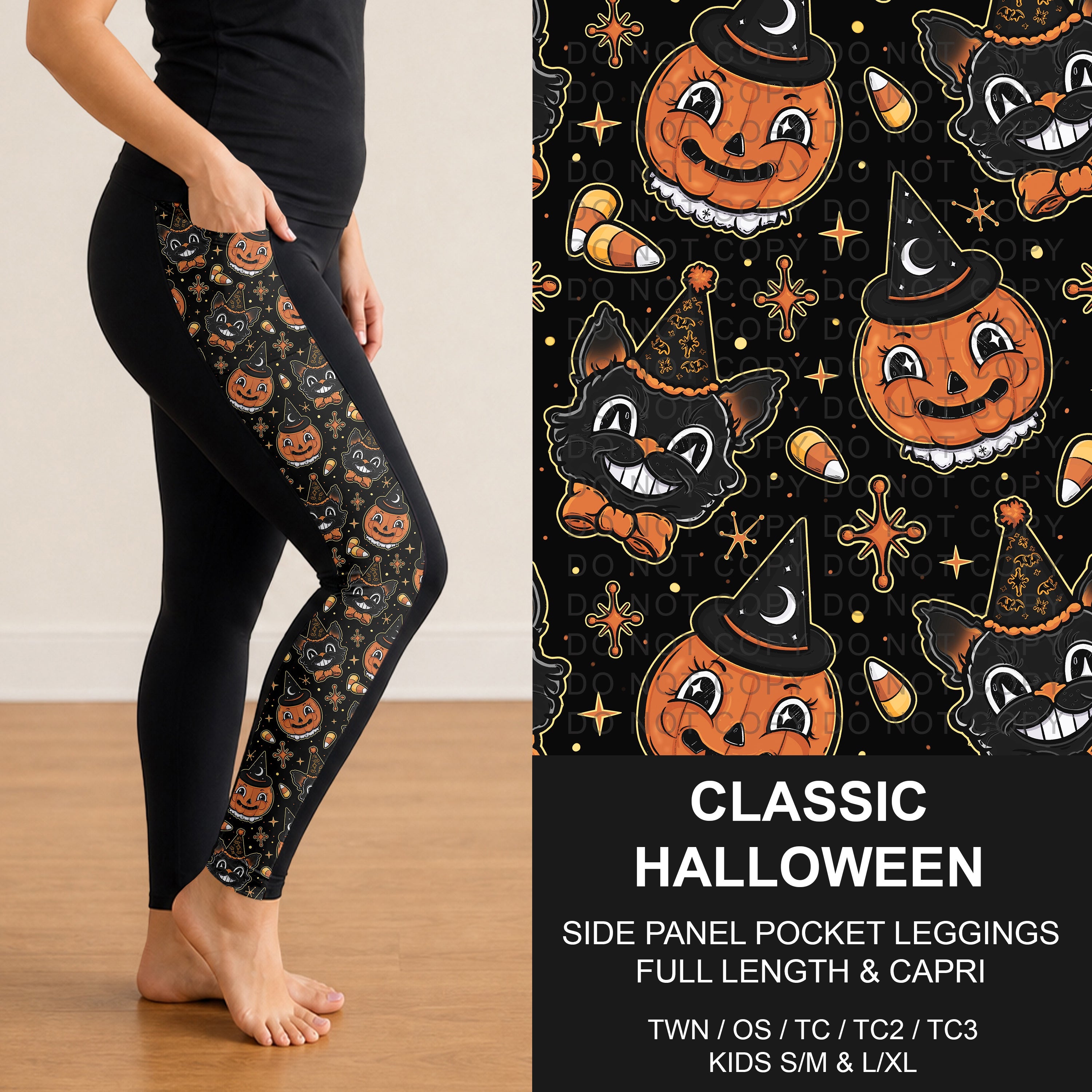 B307 - Preorder Classic Halloween Side Panel Pocket Leggings (Closes 8/02. ETA: early Oct.)