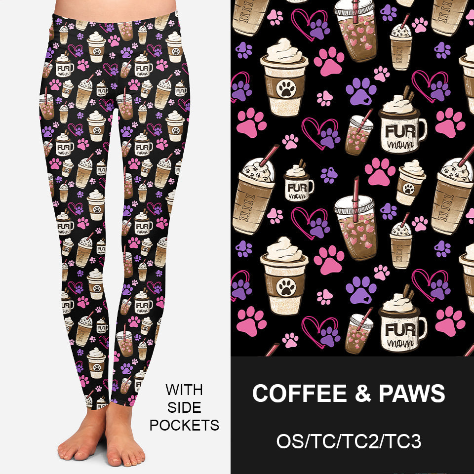 RTS - Coffee and Paws Leggings w/  Pockets