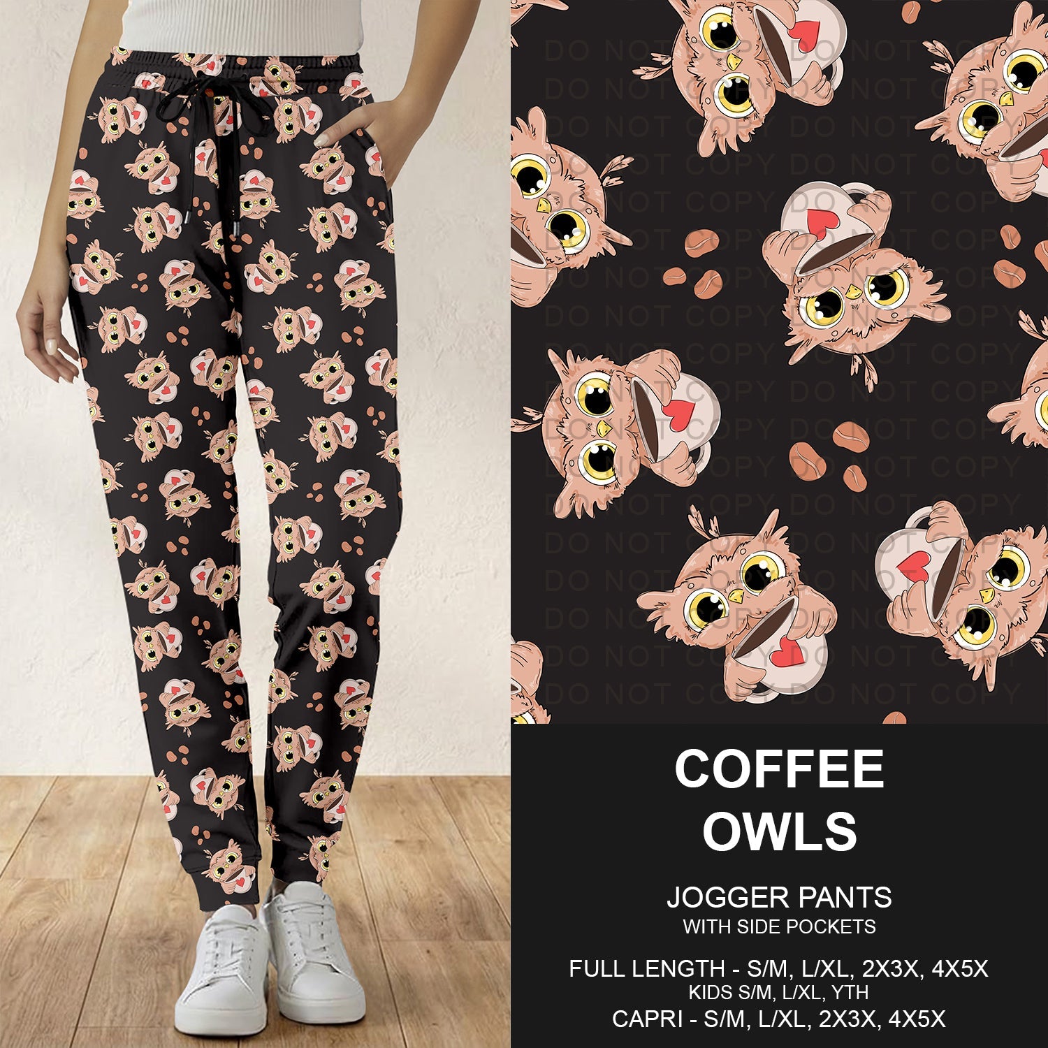 B296 - Preorder Coffee Owls Joggers (Closes 6/21. ETA: late Aug.)