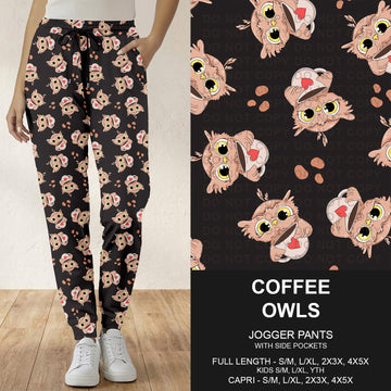 B296 - Preorder Coffee Owls Joggers (Closes 6/21. ETA: late Aug.)