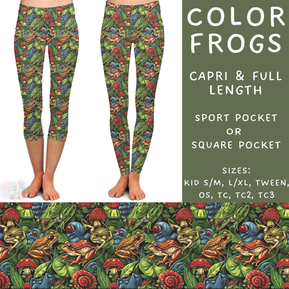 Ready To Ship - Color Frogs Full & Capri Leggings - TC2 Square Pocket