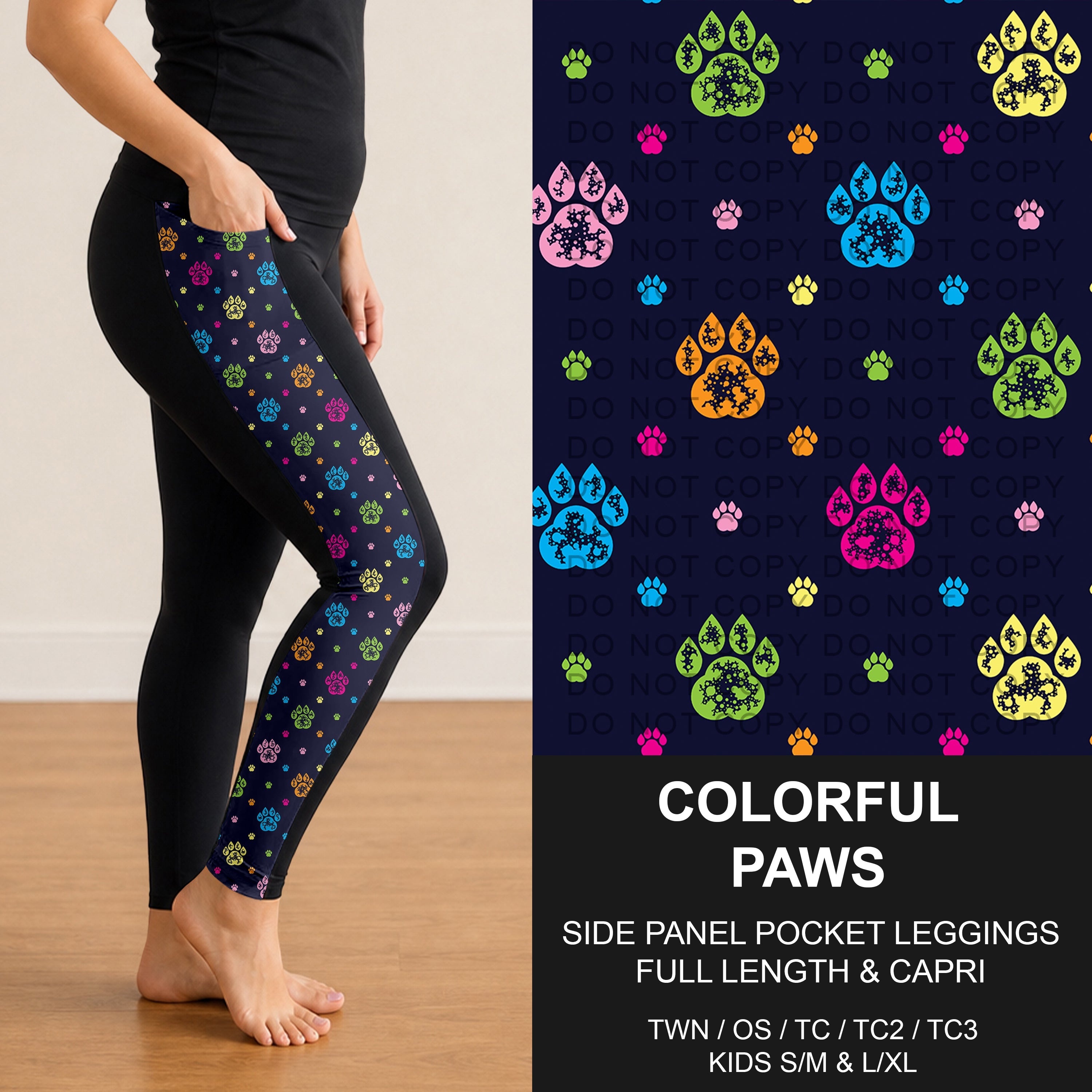 B298 - Preorder Colorful Paws Side Panel Pocket Leggings (Closes 7/05. ETA: early Sept.)