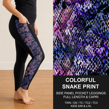 B300 - Preorder Colorful Snake Print Side Panel Pocket Leggings (Closes 7/15. ETA: mid Sept.)