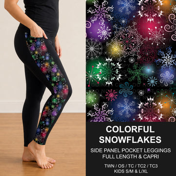 B311 - Preorder Colorful Snowflakes Side Panel Pocket Leggings (Closes 9/06. ETA: mid Nov.)
