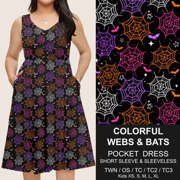B302 - Preorder Colorful Webs and Bats Pocket Dress (Closes 7/24. ETA: early Oct)