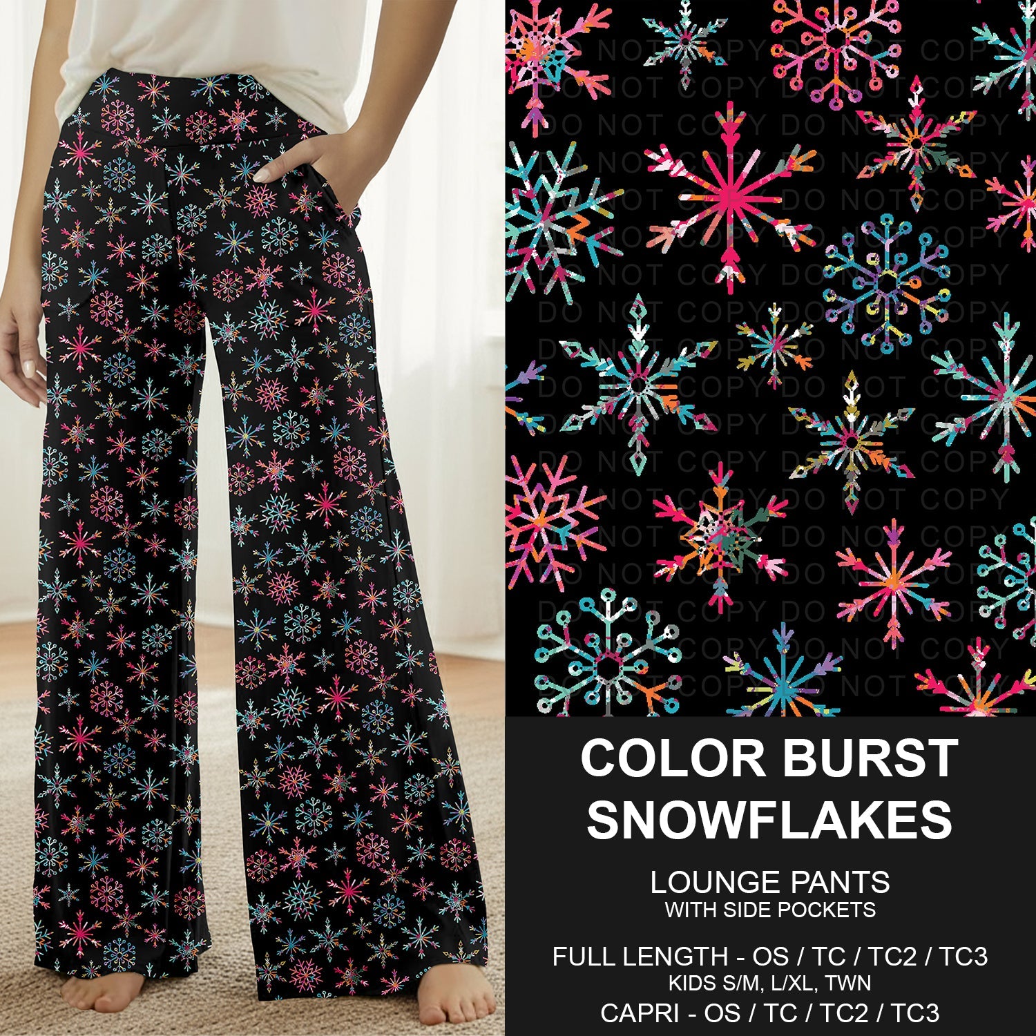 B303 - Preorder Color Burst Snowflakes Lounge Pants (Closes 7/26. ETA: early Oct.)