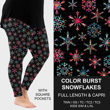 B303 - Preorder Color Burst Snowflakes Leggings w/ Pockets (Closes 7/26. ETA: early Oct.)