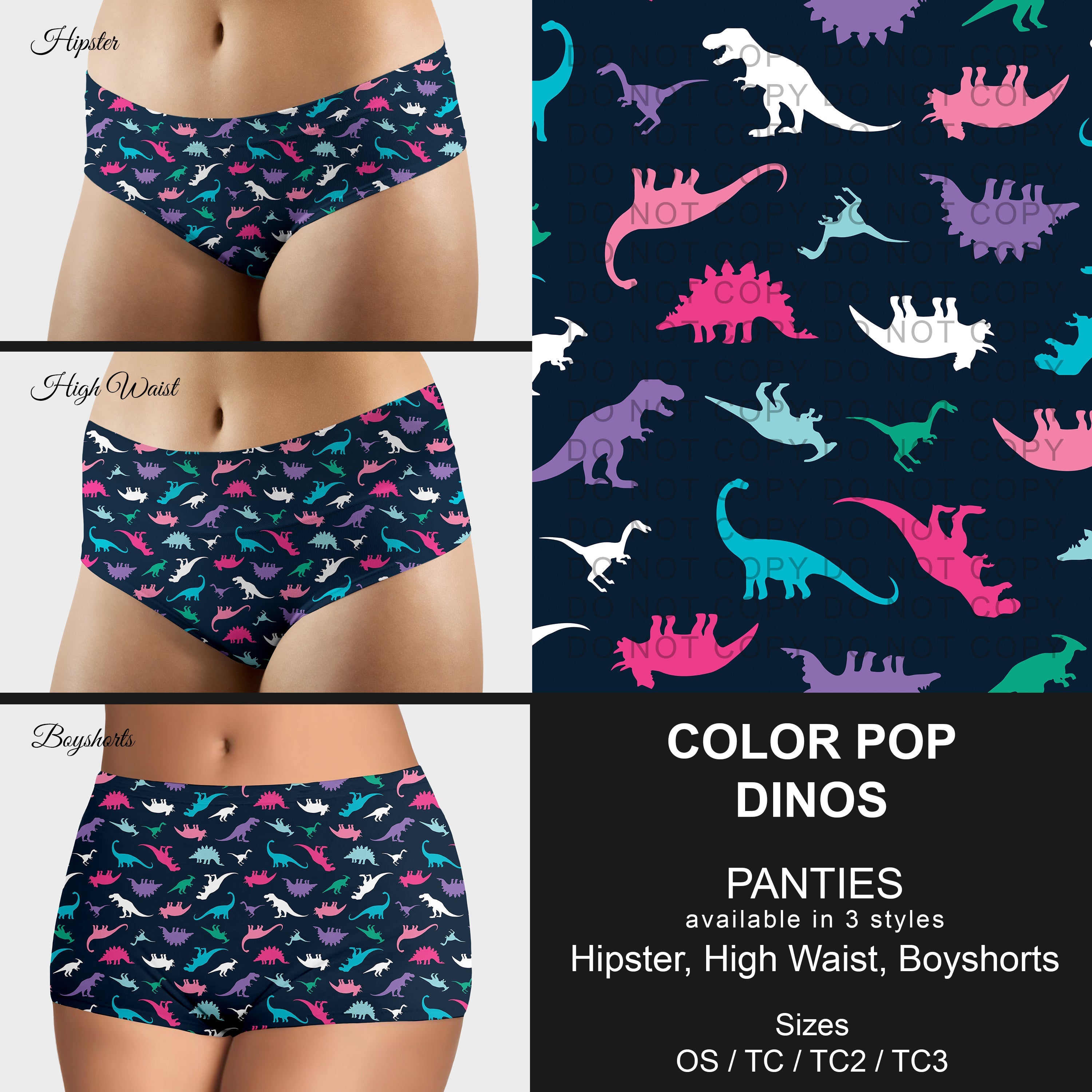 B306 - Preorder Color Pop Dinos Panties (Closes 8/07. ETA mid October)