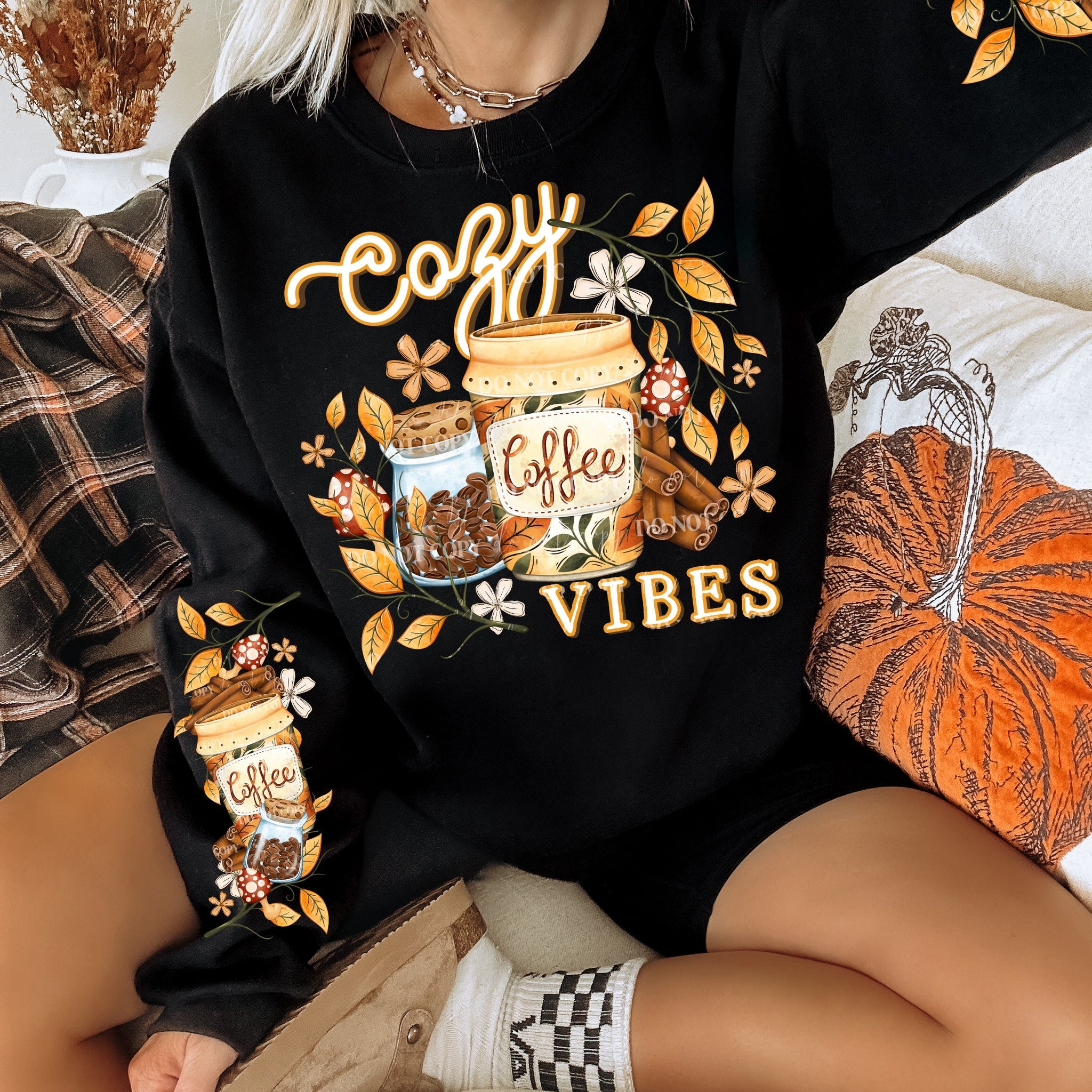 COZY COFFEE - BOOT RUN 1 - CREWNECK SWEATSHIRT W/ SLEEVE PRINT