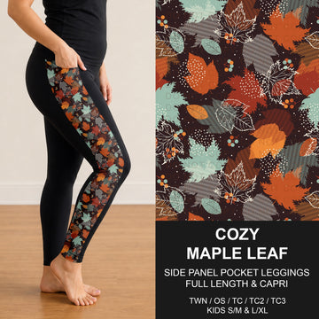 B308 - Preorder Cozy Maple Leaves Side Panel Pocket Leggings (Closes 8/16. ETA: late Oct.)