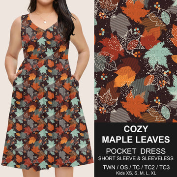 B302 - Preorder Cozy Maple Leaves Pocket Dress (Closes 7/24. ETA: early Oct)