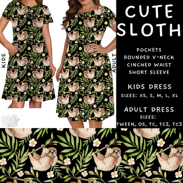 Batch #277 - December Request Run - Closes 1/27 - ETA late March - Cute Sloth Adult & Kids Dresses