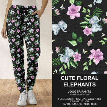 B283 - Preorder Cute Floral Elephants Joggers (Closes 4/05. ETA: mid June)