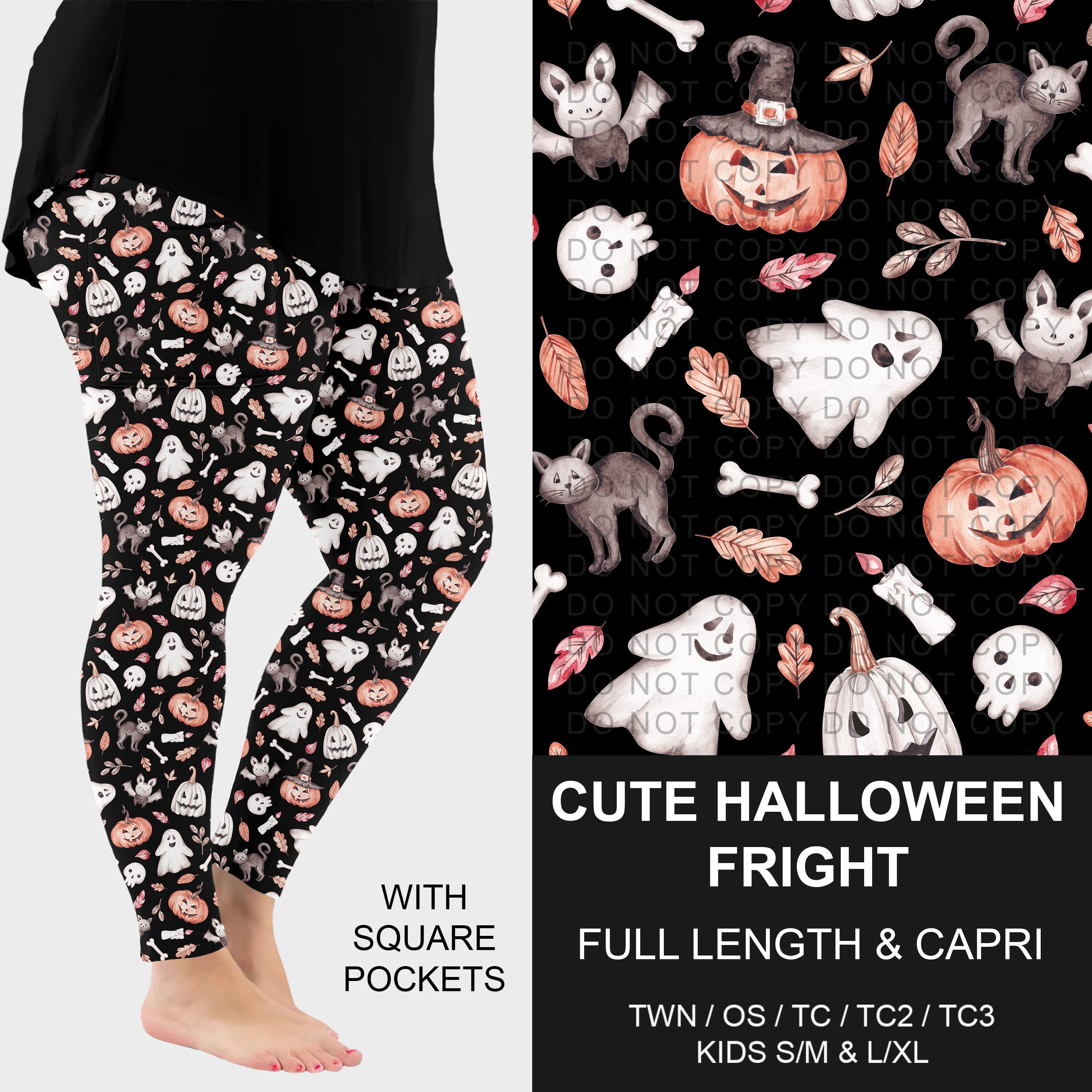 B307 - Preorder Cute Halloween Fright Leggings w/ Pockets (Closes 8/02. ETA: early Oct.)