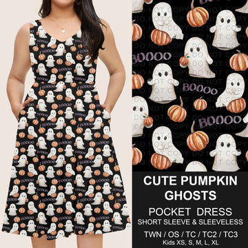 B302 - Preorder Cute Pumpkin Ghosts Pocket Dress (Closes 7/24. ETA: early Oct)