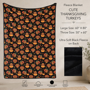 B304 - Pre-Order Cute Thanksgiving Turkeys Fleece Blanket (Closes 7/31. ETA: early Oct)