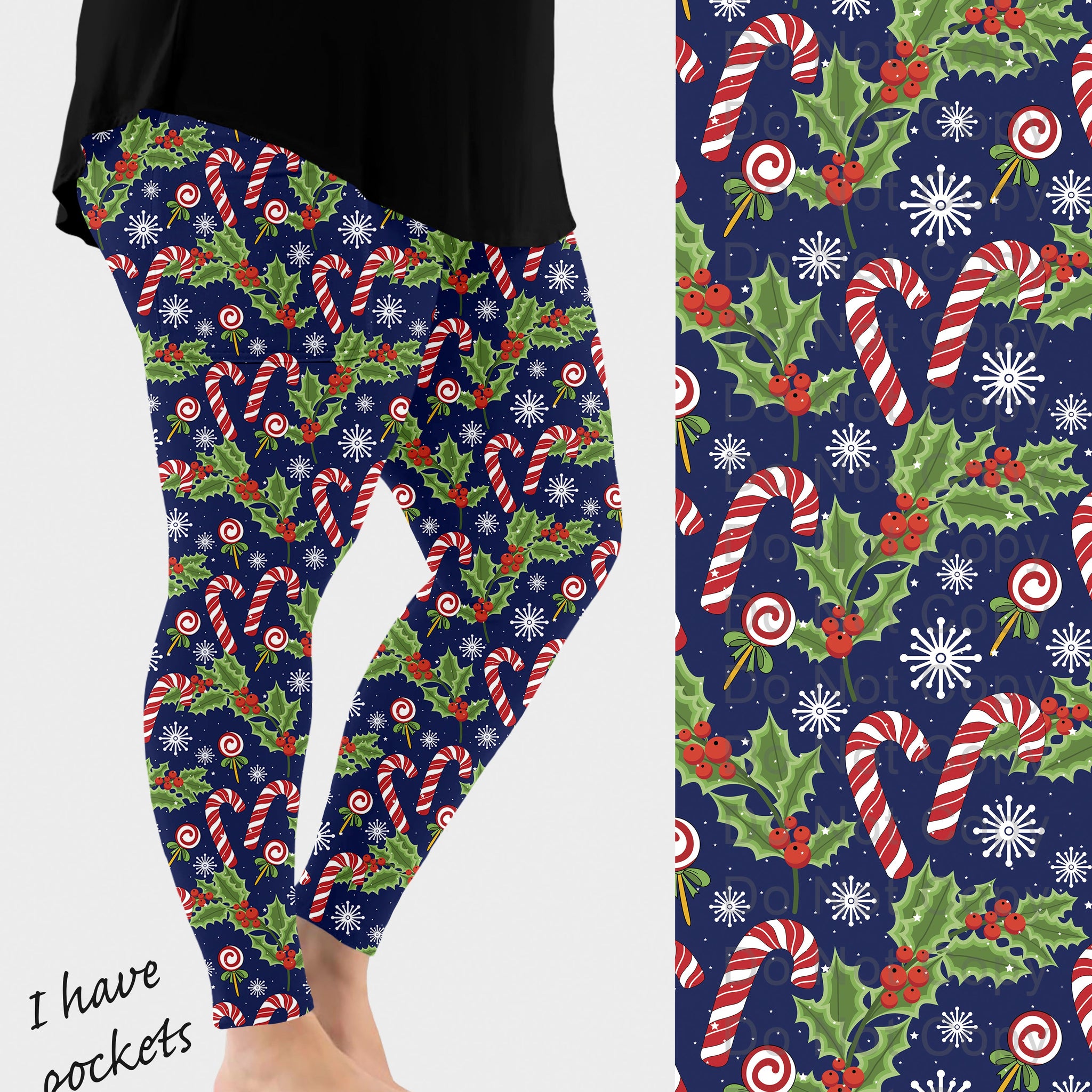 RTS - Candy Cane Mistletoe Leggings w/ Pockets