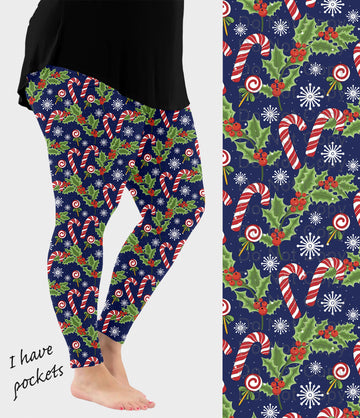 RTS - Candy Cane Mistletoe Leggings w/ Pockets