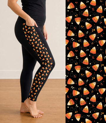 RTS - Candy Corn Halloween Side Panel Leggings with Pockets