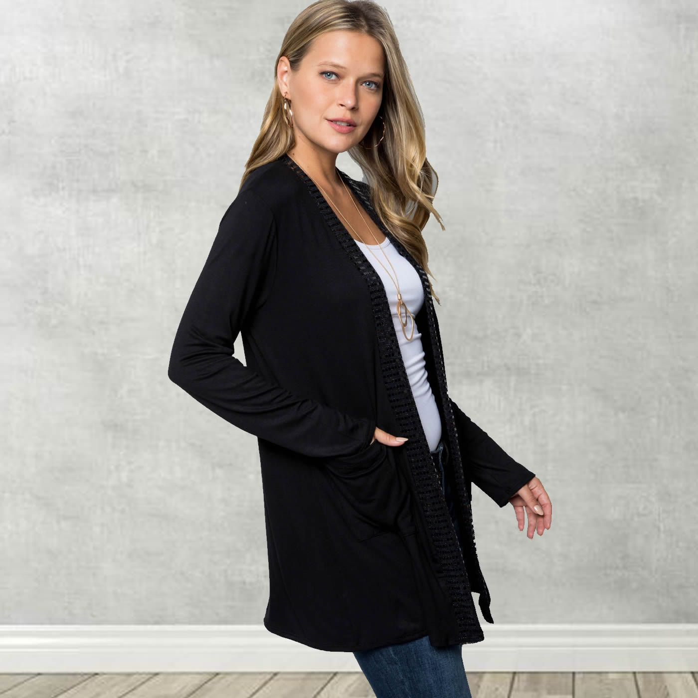 Sequin Trimmed Open Cardigan