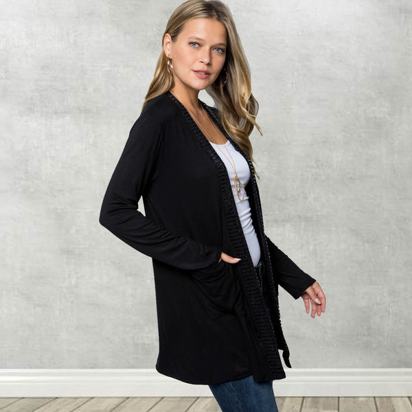 Sequin Trimmed Open Cardigan