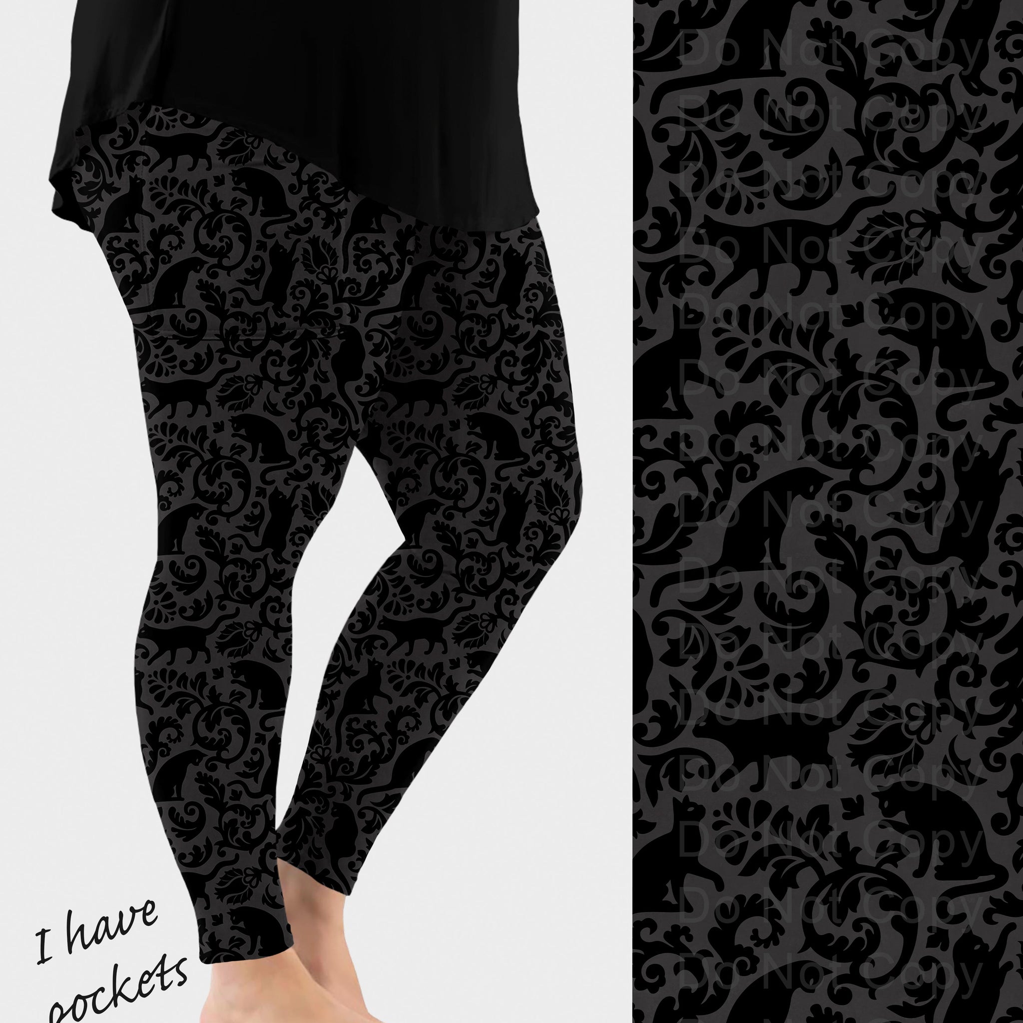 RTS - Cat Damask Leggings w/ Pockets