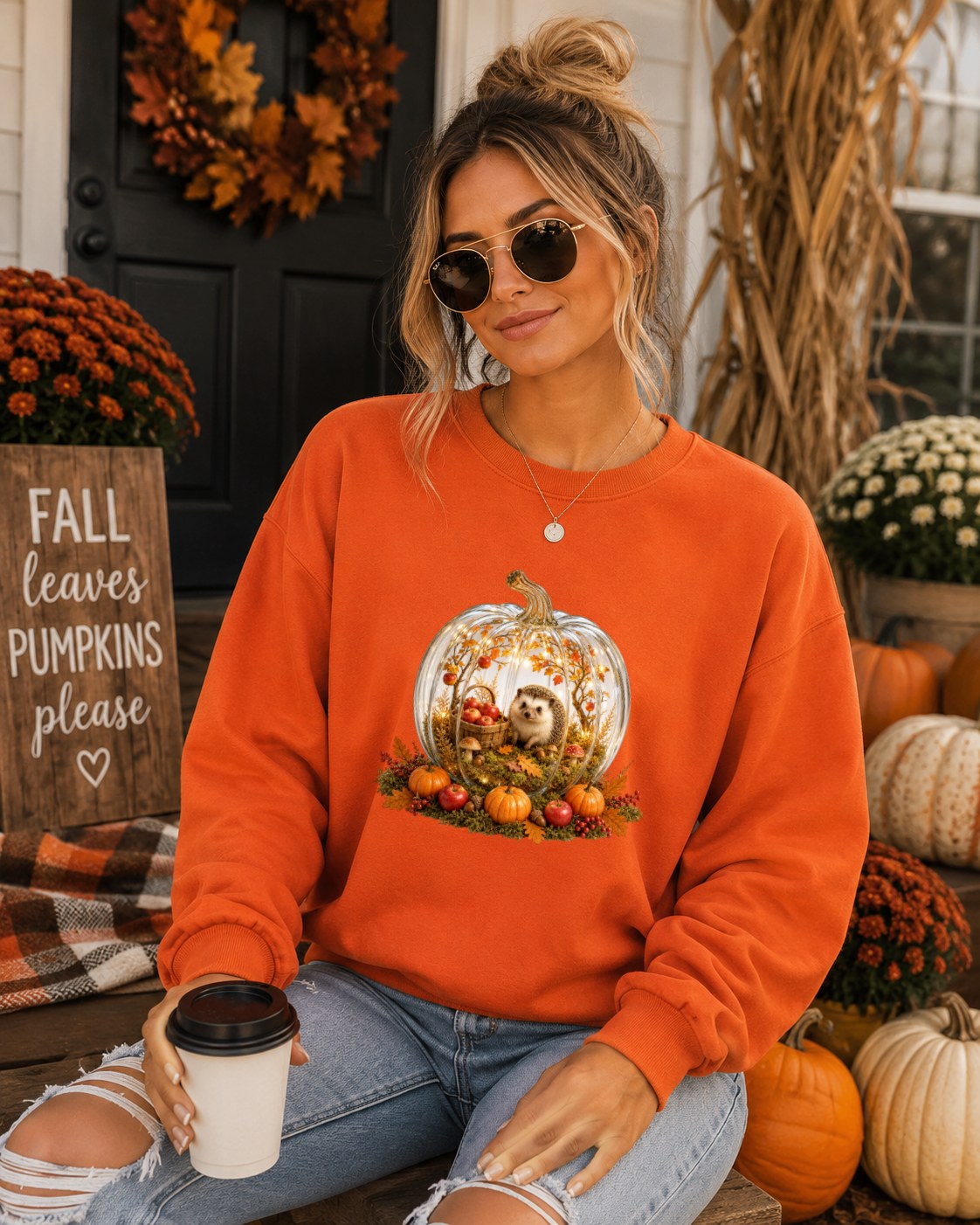 Cozy Pumpkin Fall Hedgehog Sweatshirt